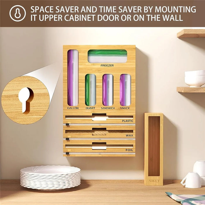 9 in 1 Kitchen Plastic Wrap Cutting Box Food Storage Bags Bamboo Dispenser Box - 6