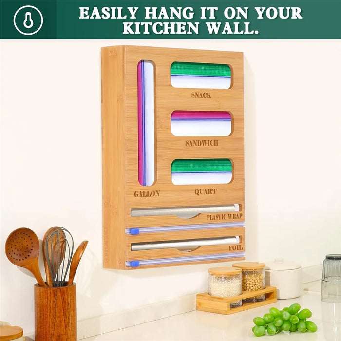 9 in 1 Kitchen Plastic Wrap Cutting Box Food Storage Bags Bamboo Dispenser Box - 7