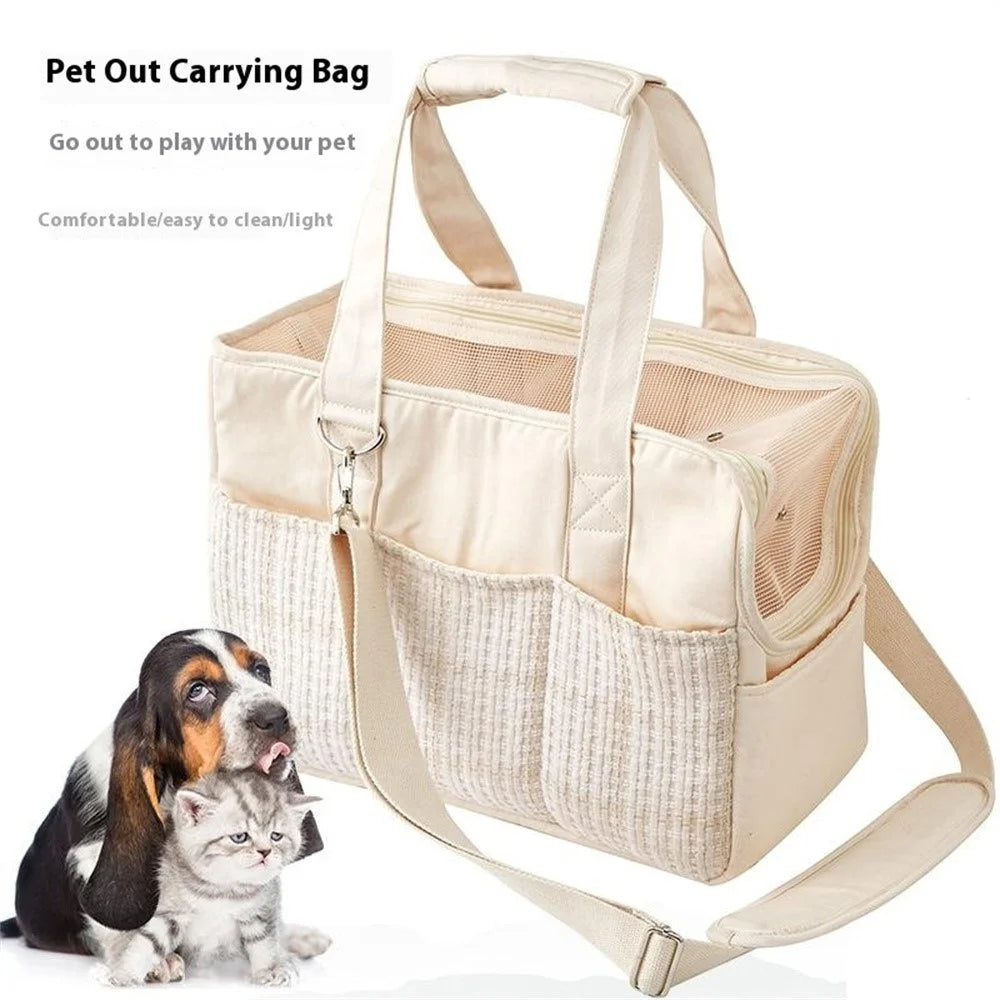 QS-106 Portable Pet Carrier Shoulder Bag for Small Dogs / Cats Lightweight Cotton Canvas Travel Tote With Safety Leash - 3