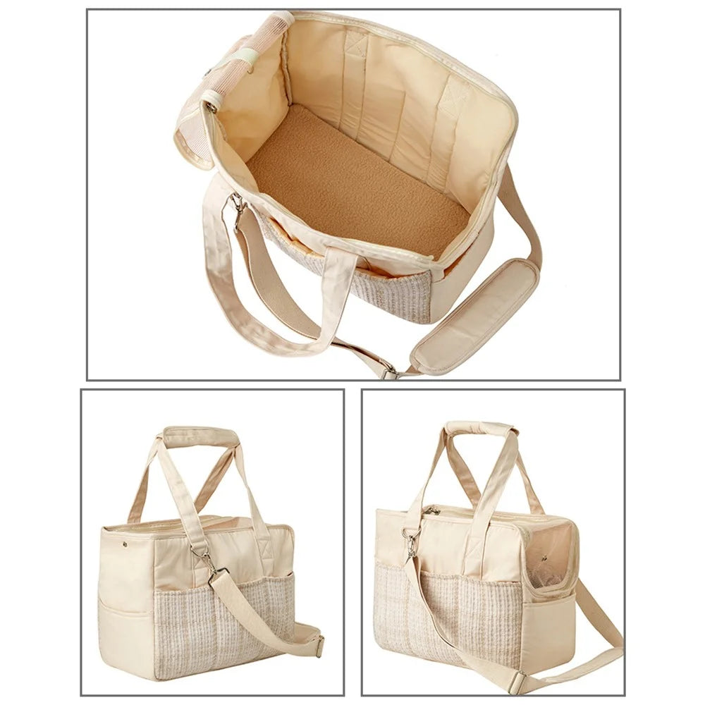 QS-106 Portable Pet Carrier Shoulder Bag for Small Dogs / Cats Lightweight Cotton Canvas Travel Tote With Safety Leash - 5