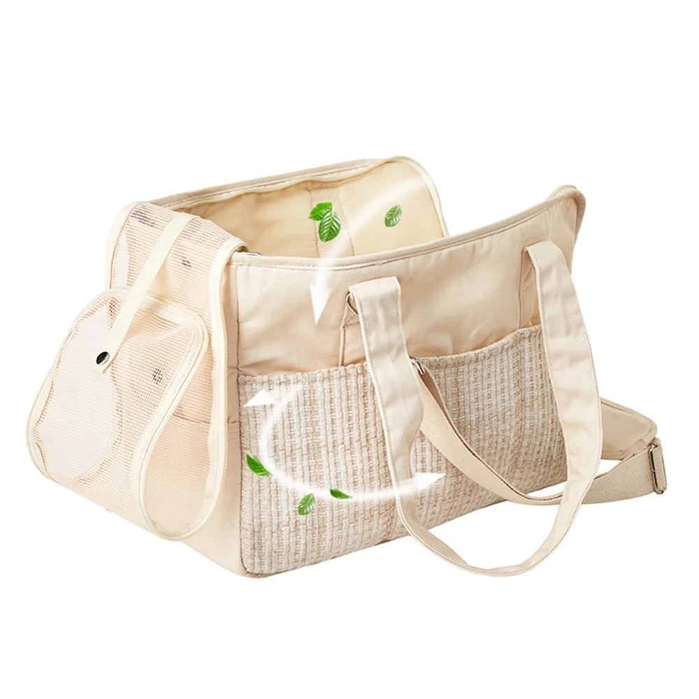 QS-106 Portable Pet Carrier Shoulder Bag for Small Dogs / Cats Lightweight Cotton Canvas Travel Tote With Safety Leash - 6