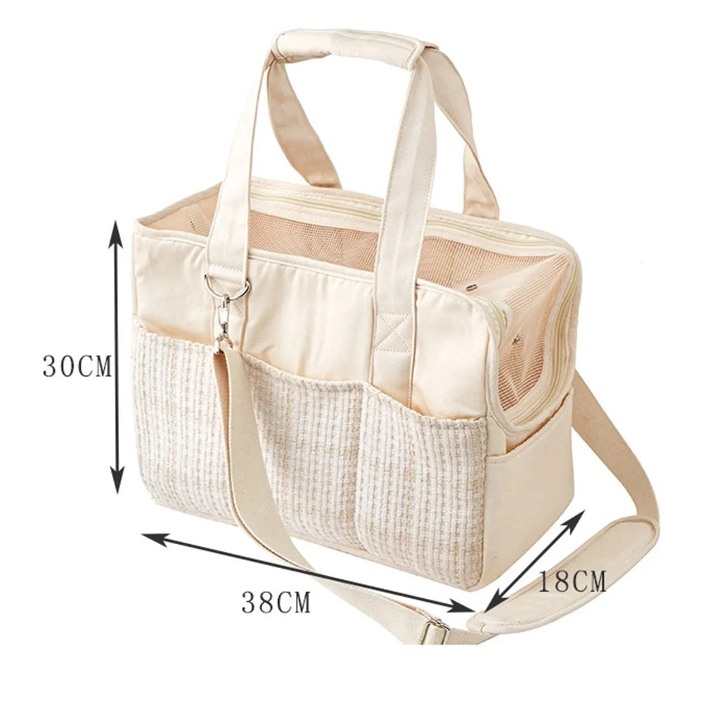 QS-106 Portable Pet Carrier Shoulder Bag for Small Dogs / Cats Lightweight Cotton Canvas Travel Tote With Safety Leash - 7