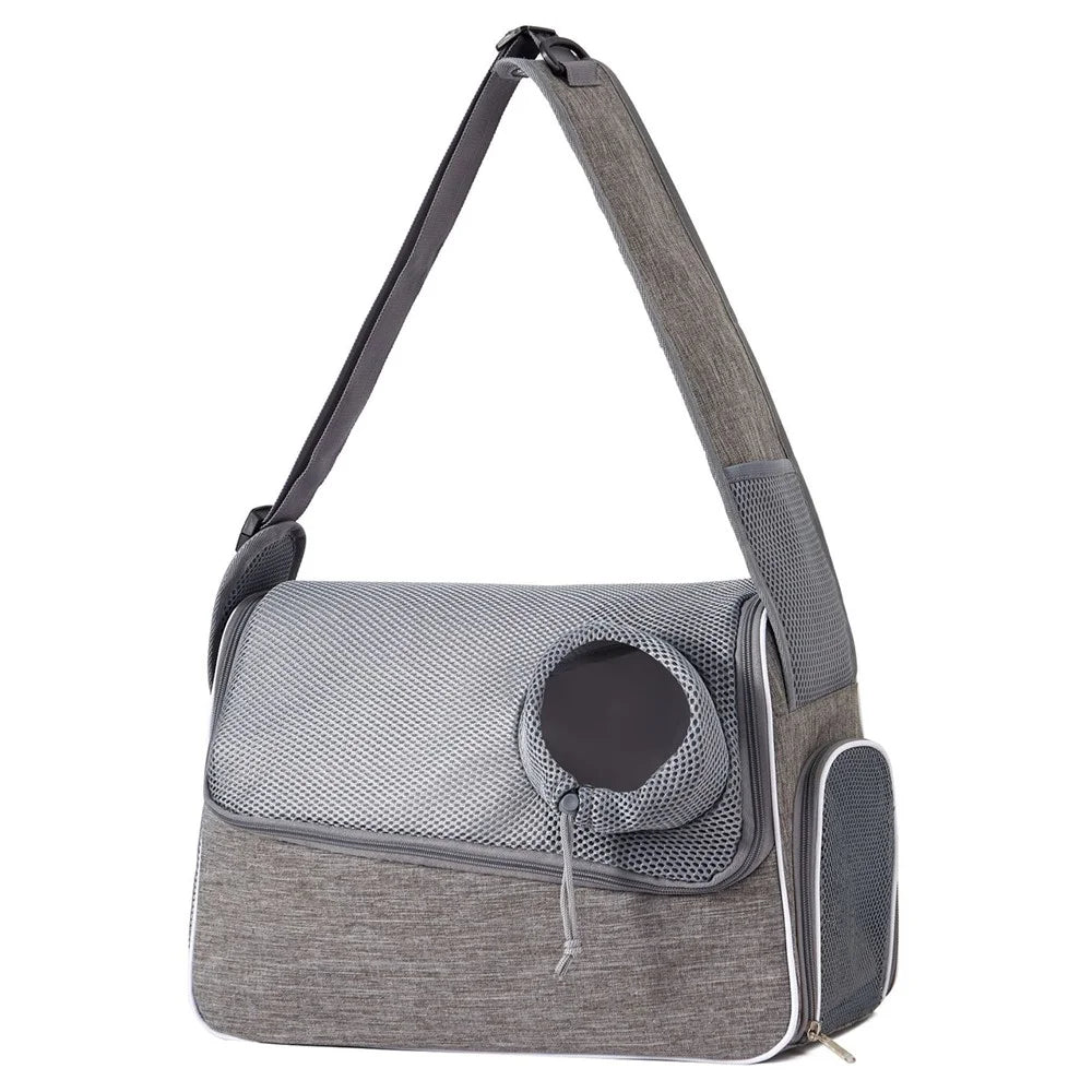 QS-114 Portable Pet Gift Carrier Bag 300D Cationic Fabric Breathable Crossbody Bag for Cats Dogs - Grey - 1