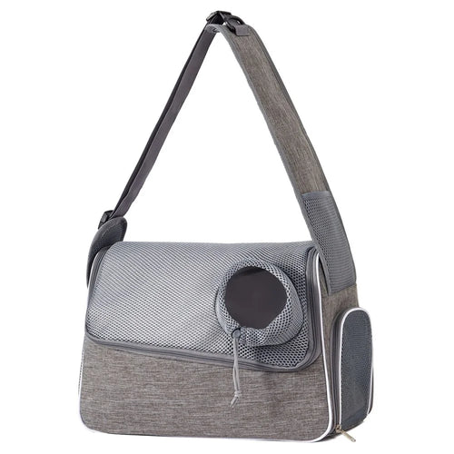 QS-114 Portable Pet Gift Carrier Bag 300D Cationic Fabric Breathable Crossbody Bag for Cats Dogs - Grey - 1