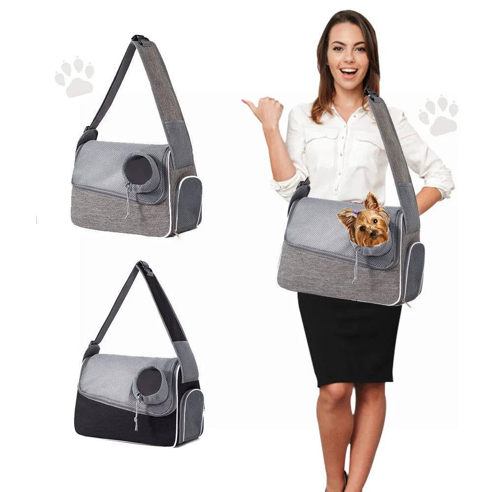QS-114 Portable Pet Gift Carrier Bag 300D Cationic Fabric Breathable Crossbody Bag for Cats Dogs - Grey - 2