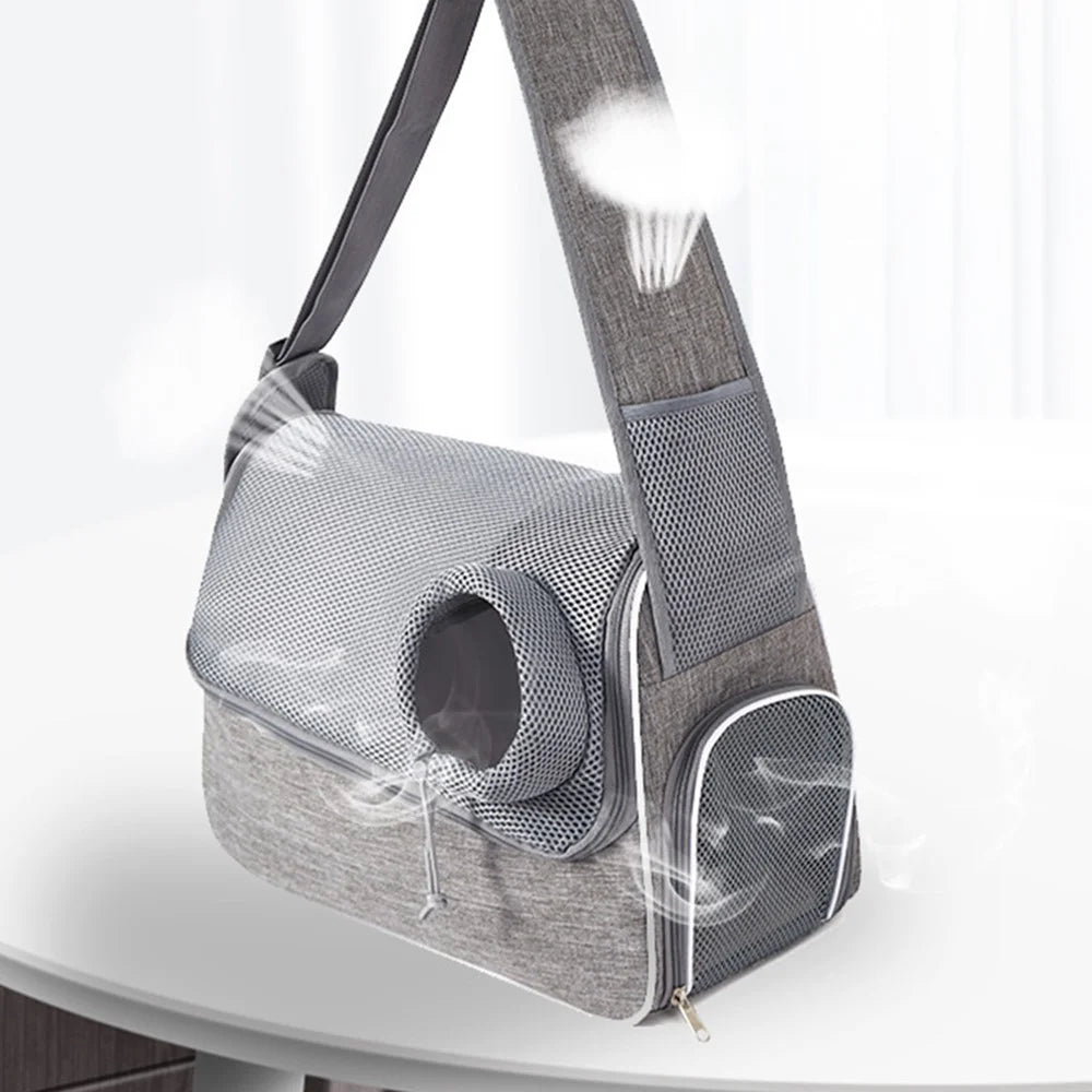 QS-114 Portable Pet Gift Carrier Bag 300D Cationic Fabric Breathable Crossbody Bag for Cats Dogs - Grey - 6