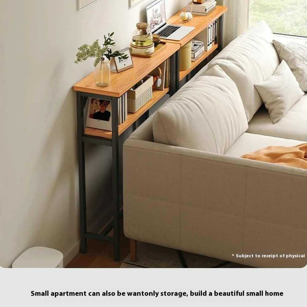 80x20cm Narrow Space Saver Storage Rack Sofa Bedside Wall Gap Dual Layer Organizer Shelf - Black Frame - 3