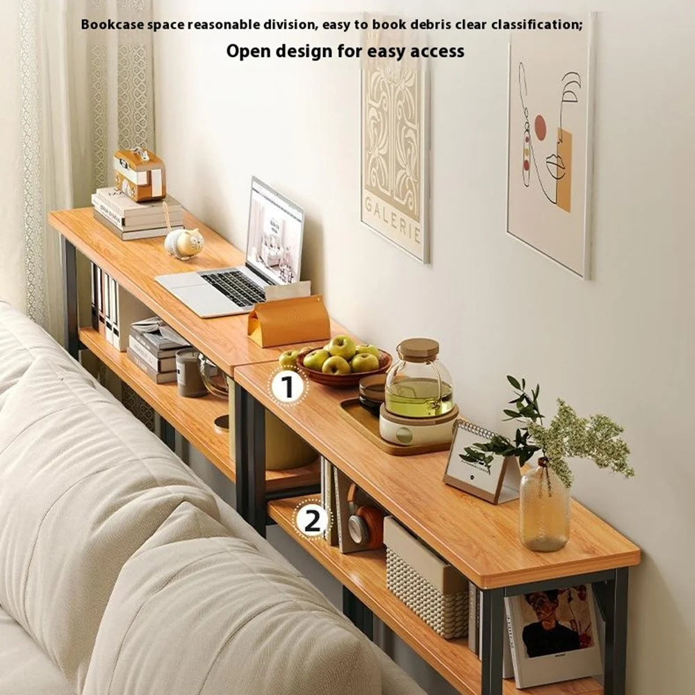 120x20cm Narrow Space Saver Storage Rack Sofa Bedside Wall Gap Dual Layer Organizer Shelf - Black Frame - 2