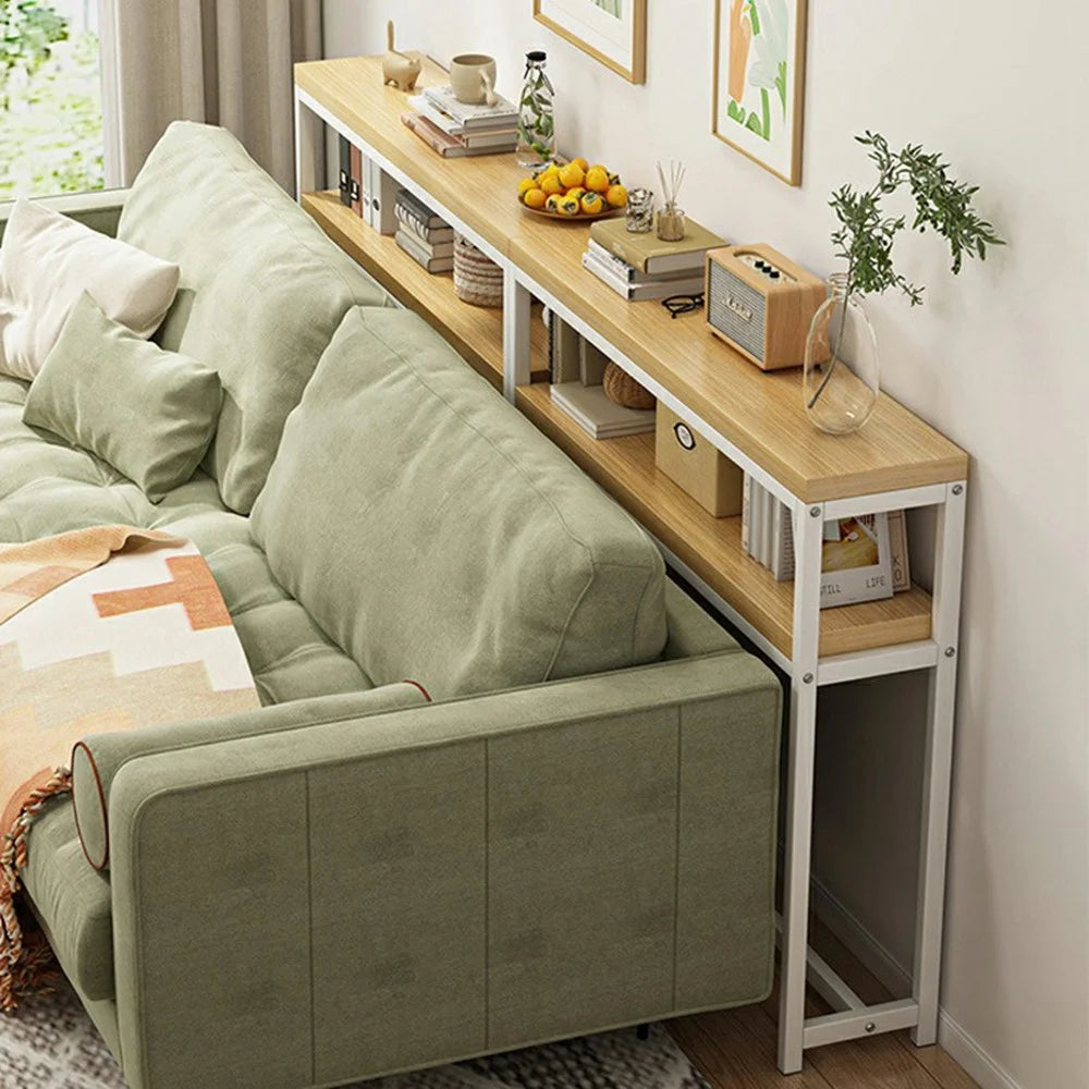 100x20cm Narrow Space Saver Storage Rack Sofa Bedside Wall Gap Dual Layer Organizer Shelf - White Frame - 1