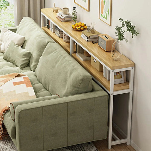 100x20cm Narrow Space Saver Storage Rack Sofa Bedside Wall Gap Dual Layer Organizer Shelf - White Frame - 1