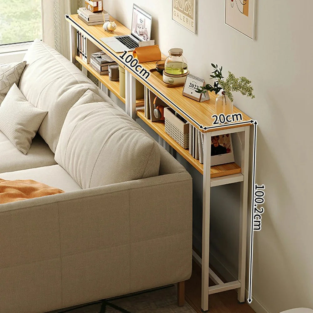 100x20cm Narrow Space Saver Storage Rack Sofa Bedside Wall Gap Dual Layer Organizer Shelf - White Frame - 7