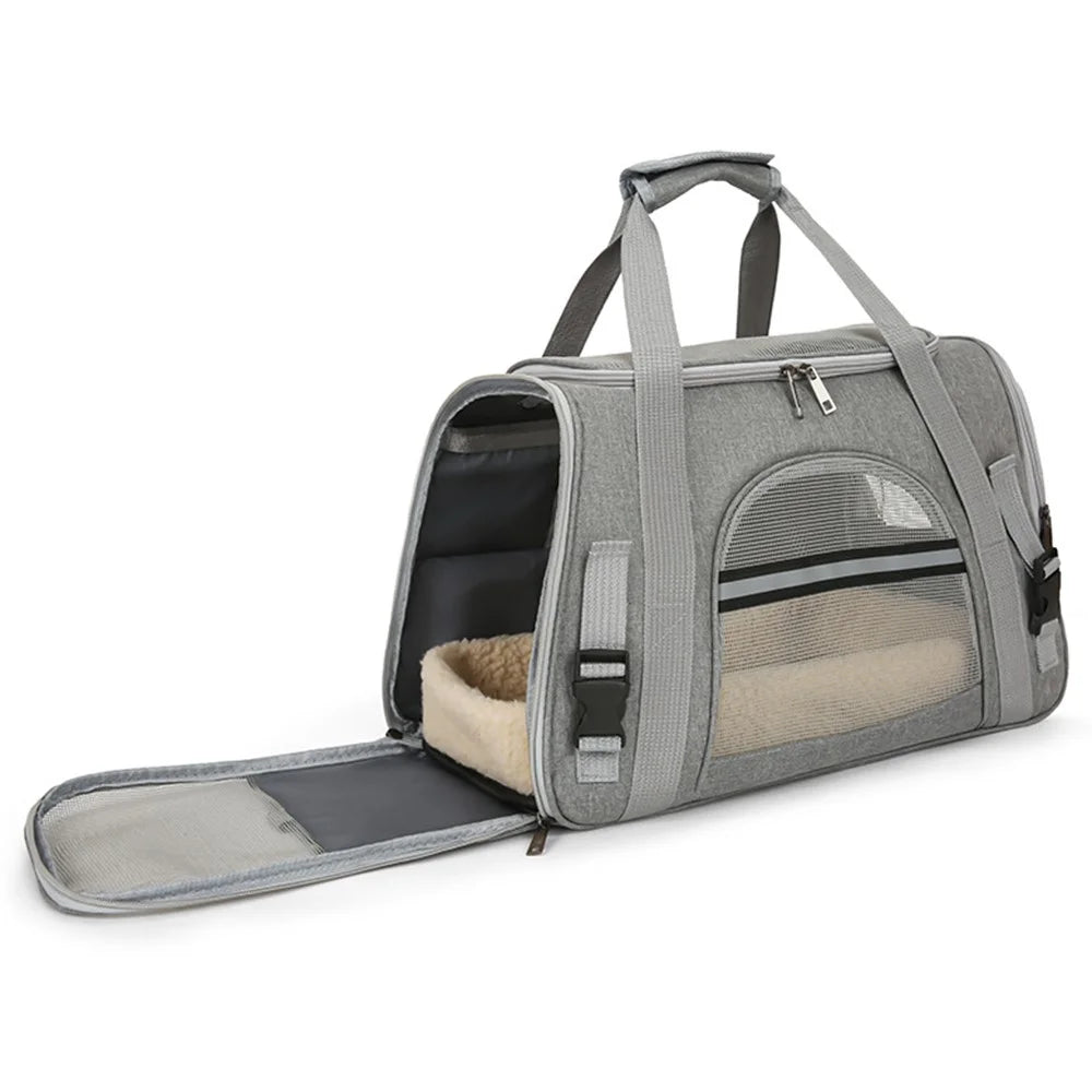 Portable Pet Carrier Shoulder Bag Breathable Oxford Cloth Travel Handbag for Cats Dogs Gift - Grey - 2