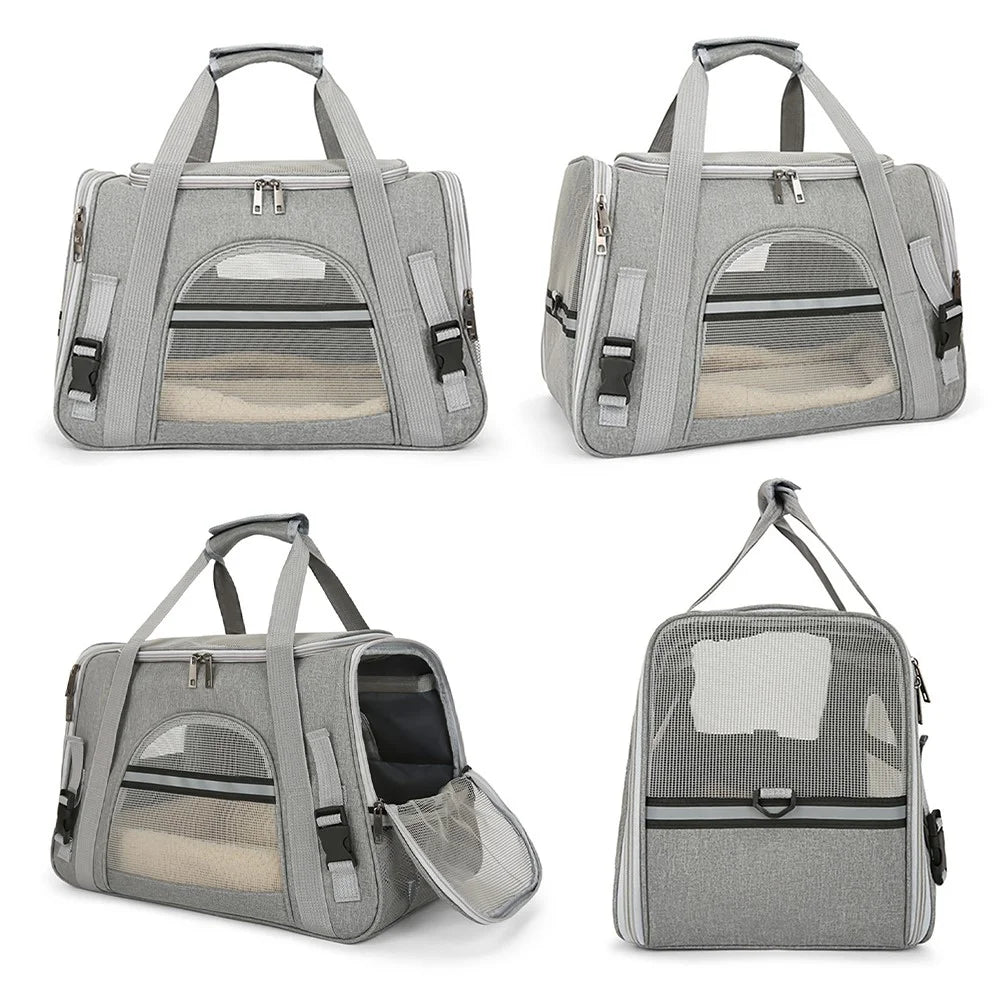Portable Pet Carrier Shoulder Bag Breathable Oxford Cloth Travel Handbag for Cats Dogs Gift - Grey - 4
