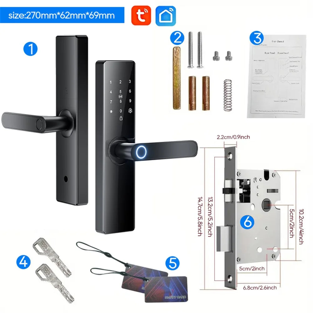 Tuya Smart Electronic Door Lock Semi Automatic Fingerprint Password Lock for Home Security - 14.7cm Lock Body - 2