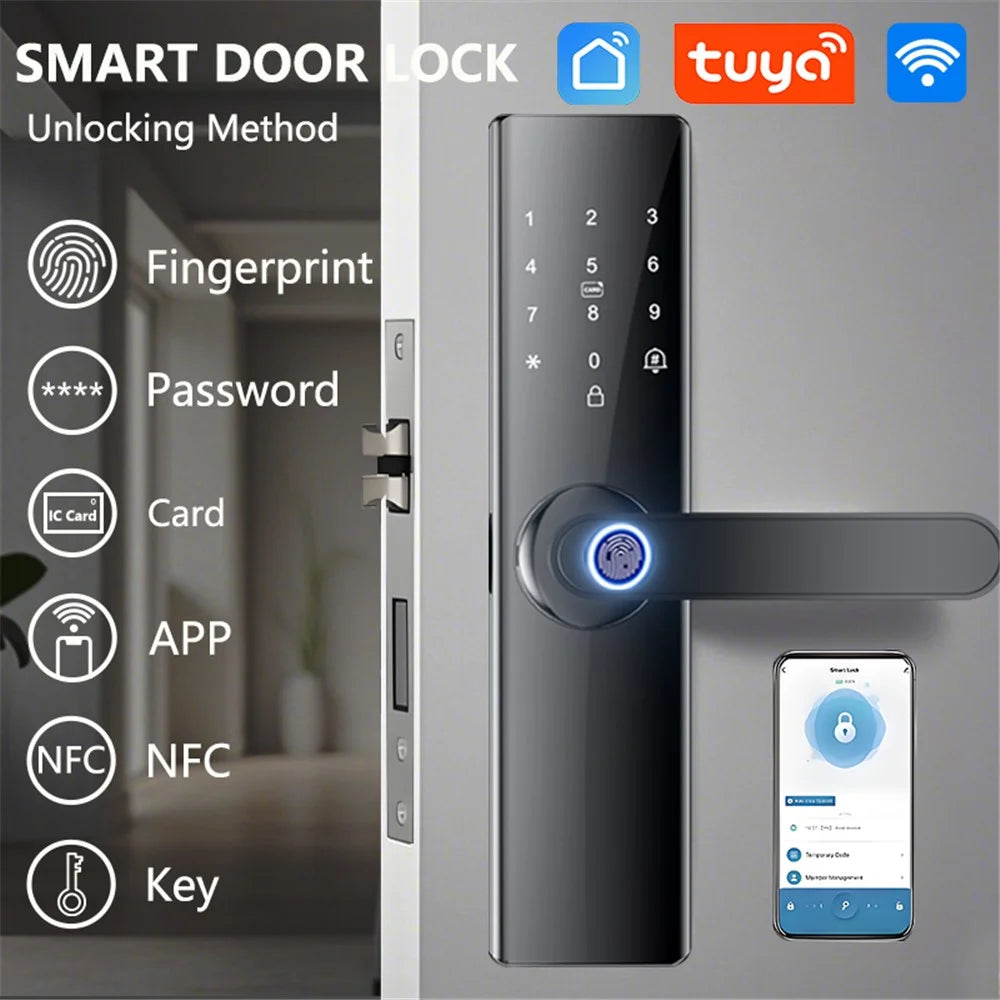 Tuya Smart Electronic Door Lock Semi Automatic Fingerprint Password Lock for Home Security - 14.7cm Lock Body - 3