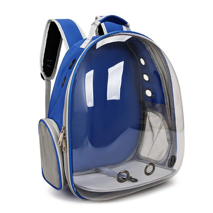 Oxford Cloth Cat Carrier Backpack Transparent Pet Backpack with 9 Vent Holes Breathable Double Shoulder Bag - Royal Blue - 1