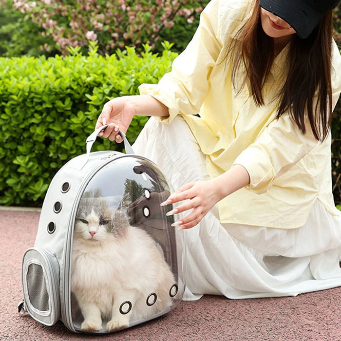 Oxford Cloth Cat Carrier Backpack Transparent Pet Backpack with 9 Vent Holes Breathable Double Shoulder Bag - Royal Blue - 3