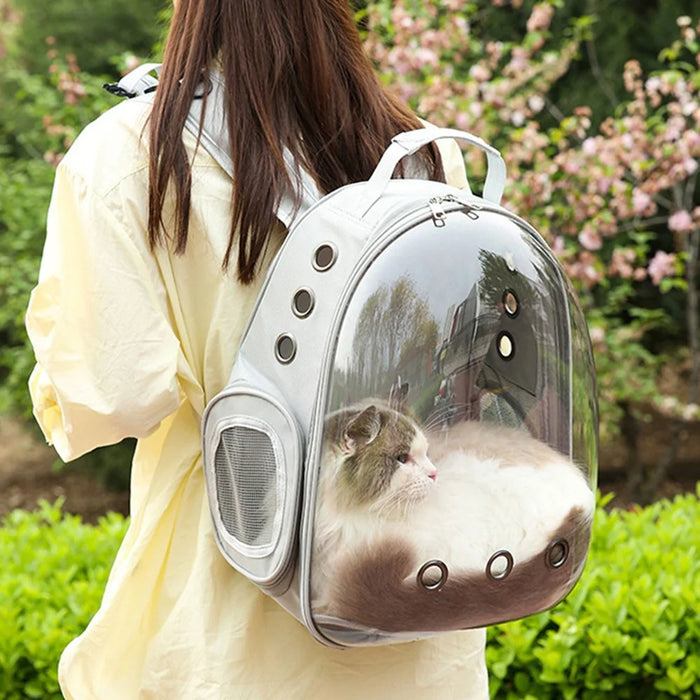 Oxford Cloth Cat Carrier Backpack Transparent Pet Backpack with 9 Vent Holes Breathable Double Shoulder Bag - Royal Blue - 4