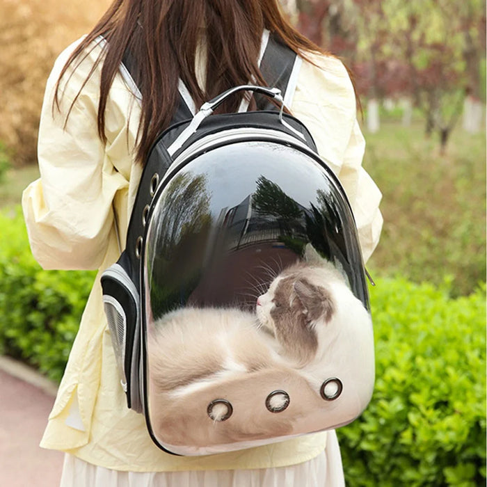 Oxford Cloth Cat Carrier Backpack Transparent Pet Backpack with 9 Vent Holes Breathable Double Shoulder Bag - Royal Blue - 6