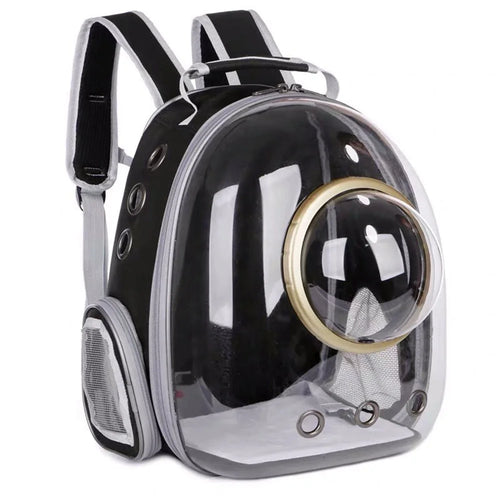 Oxford Cloth Transparent Cat Carrier Handheld Backpack Pet Bag with 9 Vent Holes and Ergonomic Shoulder Straps - Transparent Case  /  Black - 1