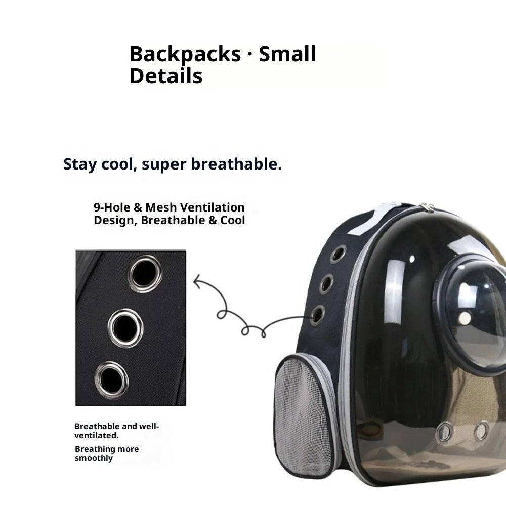 Oxford Cloth Transparent Cat Carrier Handheld Backpack Pet Bag with 9 Vent Holes and Ergonomic Shoulder Straps - Transparent Case  /  Black - 3