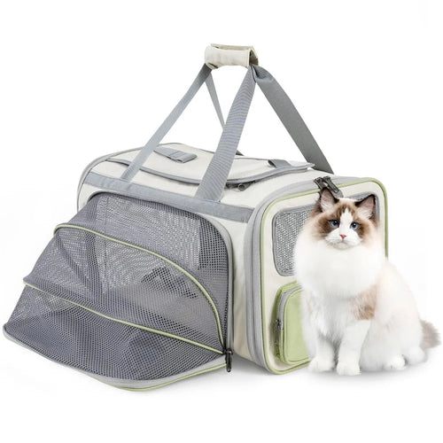Breathable Mesh Portable Cat Backpack Expandable Large Space Pet Airline Soft Carrier with Top Opening - 1