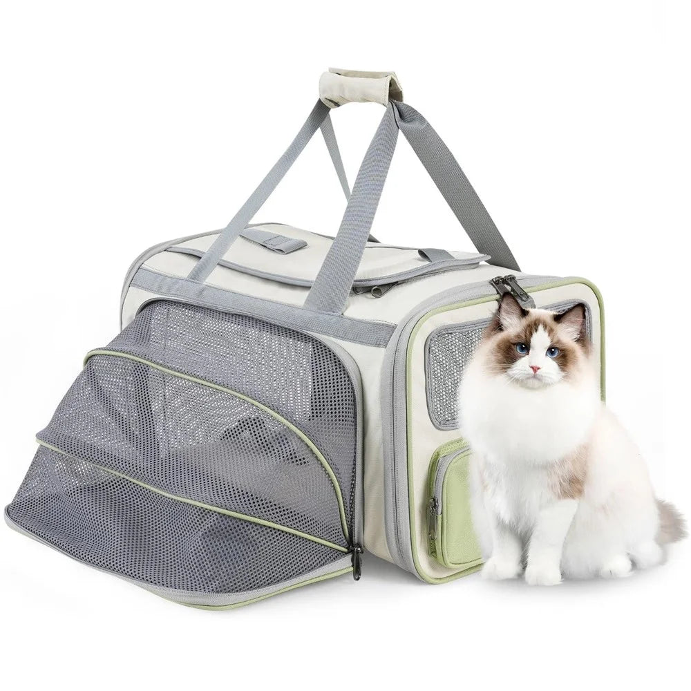 Breathable Mesh Portable Cat Backpack Expandable Large Space Pet Airline Soft Carrier with Top Opening - 1