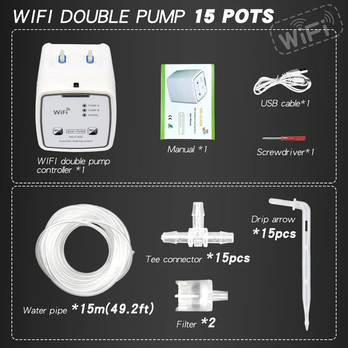 WD-01ADE WiFi Smart Dual Pump Automatic Plant Watering System Remote Control 15-Pot Irrigation Device - White - 2