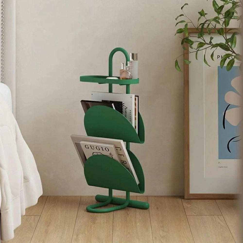 3-Tier Metal Magazine Book Shelf Side Table Half Round Sofa End Table Storage Rack for Living Room Bedroom - Green - 3