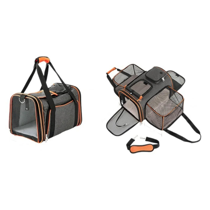 Portable Foldable Pet Carrier Handbag Expandable Breathable Cat Dog Travel Bag with Shoulder Strap - Orange Gray - 1