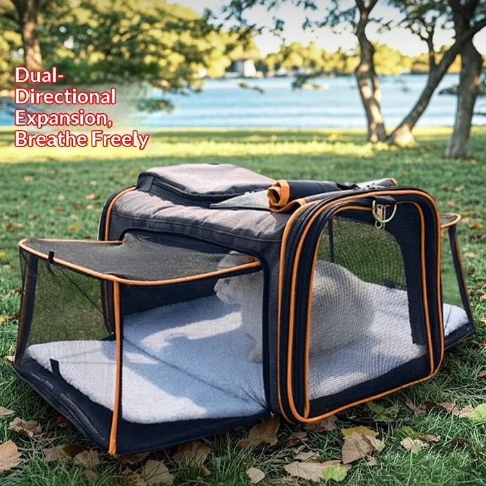 Portable Foldable Pet Carrier Handbag Expandable Breathable Cat Dog Travel Bag with Shoulder Strap - Orange Gray - 2