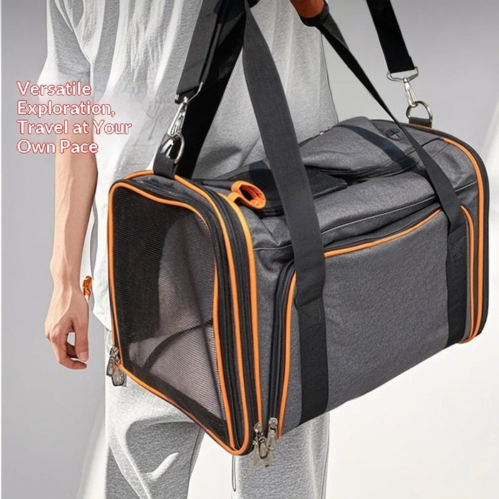 Portable Foldable Pet Carrier Handbag Expandable Breathable Cat Dog Travel Bag with Shoulder Strap - Orange Gray - 3