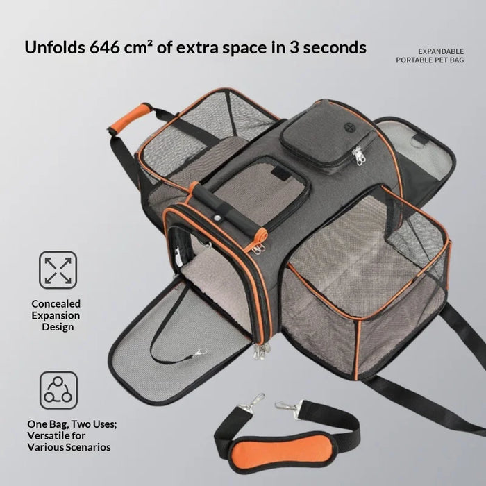 Portable Foldable Pet Carrier Handbag Expandable Breathable Cat Dog Travel Bag with Shoulder Strap - Orange Gray - 5