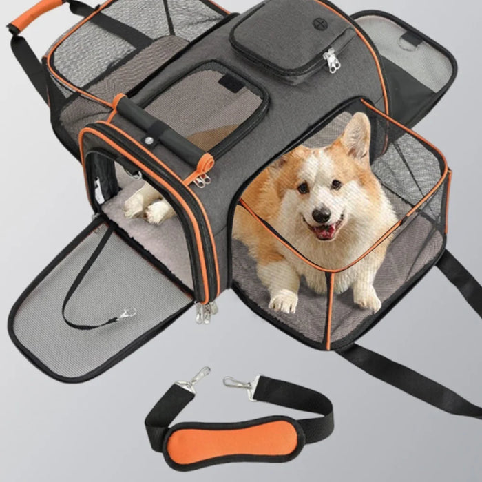 Portable Foldable Pet Carrier Handbag Expandable Breathable Cat Dog Travel Bag with Shoulder Strap - Orange Gray - 7