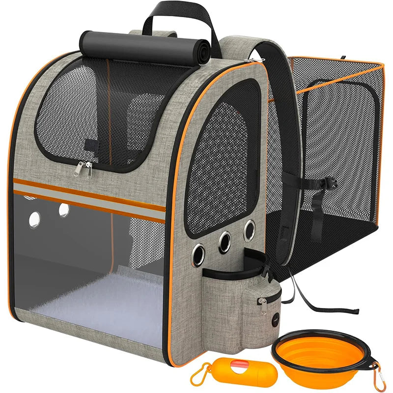 FULED Portable Expandable Pet Backpack Carrier with Breathable Mesh Window for Cat Dog - Gray - 1