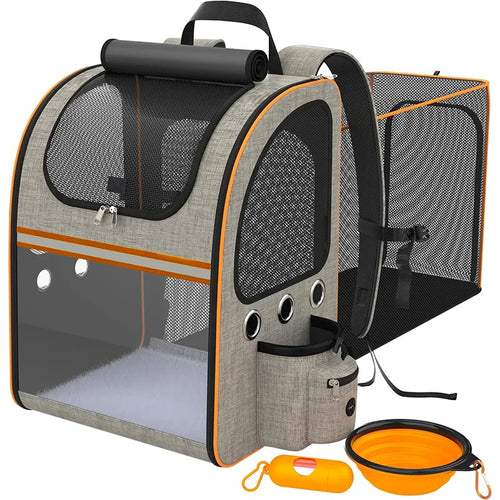 FULED Portable Expandable Pet Backpack Carrier with Breathable Mesh Window for Cat Dog - Gray - 1