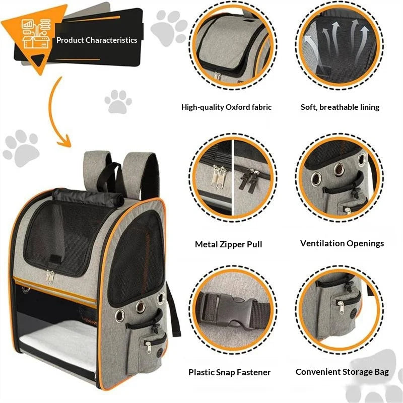 FULED Portable Expandable Pet Backpack Carrier with Breathable Mesh Window for Cat Dog - Gray - 3