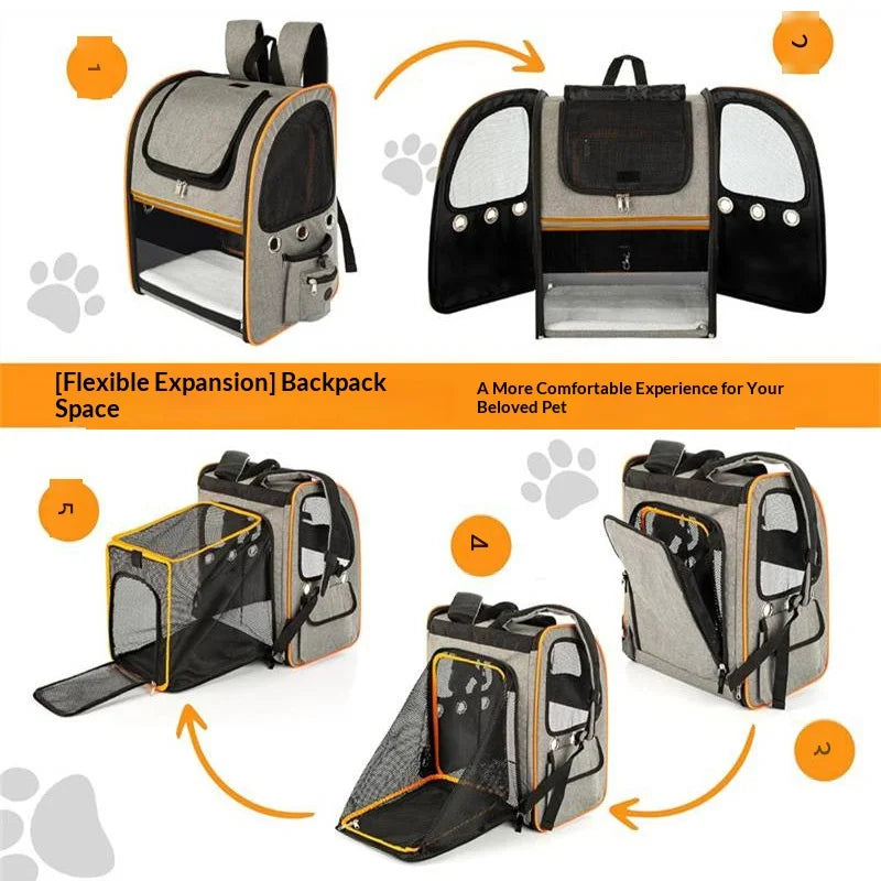 FULED Portable Expandable Pet Backpack Carrier with Breathable Mesh Window for Cat Dog - Gray - 4