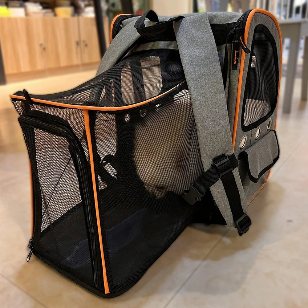 FULED Portable Expandable Pet Backpack Carrier with Breathable Mesh Window for Cat Dog - Gray - 5