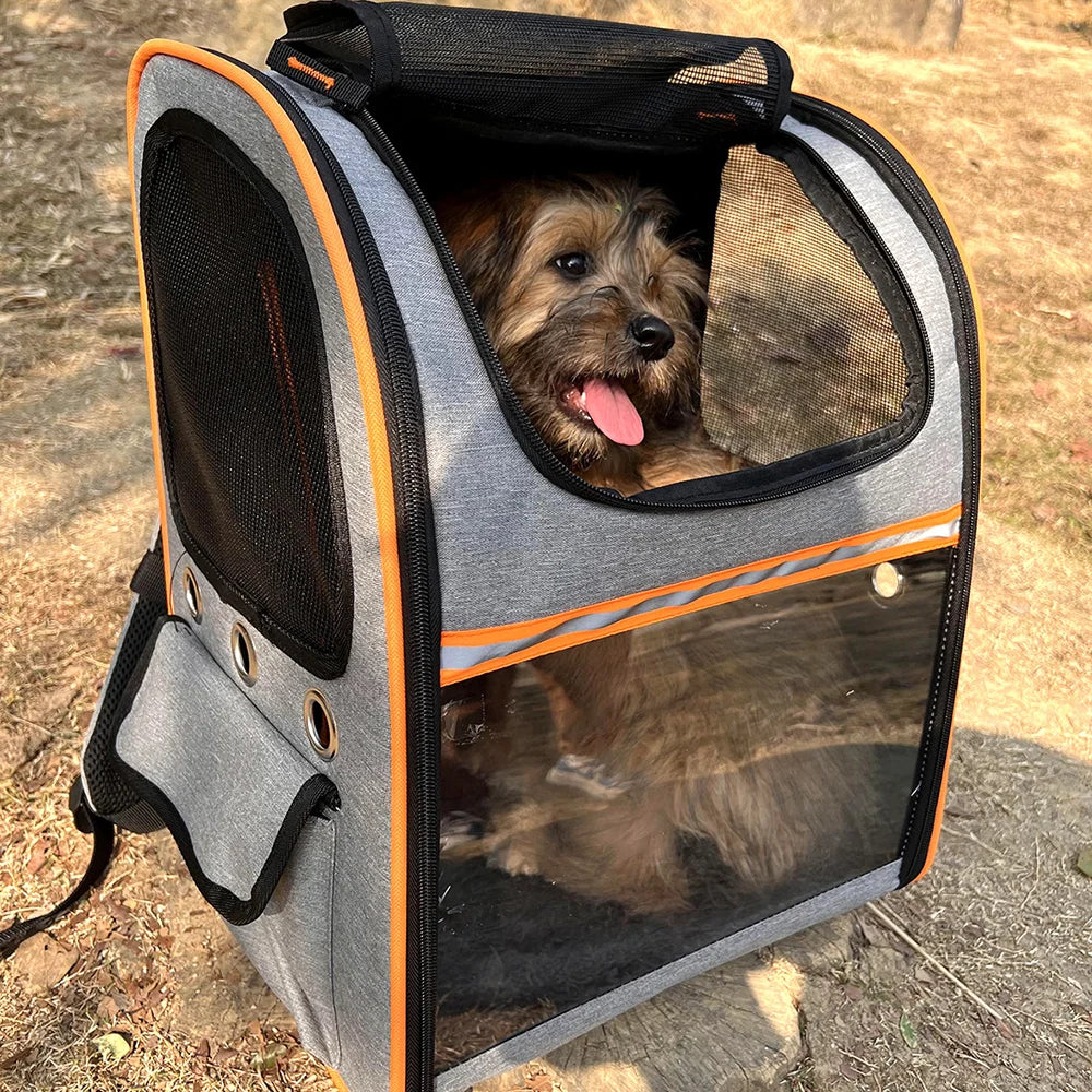 FULED Portable Expandable Pet Backpack Carrier with Breathable Mesh Window for Cat Dog - Gray - 6