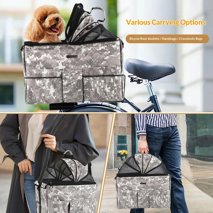 FULED Pet Bicycle Rear Seat Bag Waterproof Detachable Shoulder Carrier for Cycling Travel - Gray Camo - 2