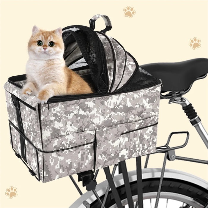 FULED Pet Bicycle Rear Seat Bag Waterproof Detachable Shoulder Carrier for Cycling Travel - Gray Camo - 4