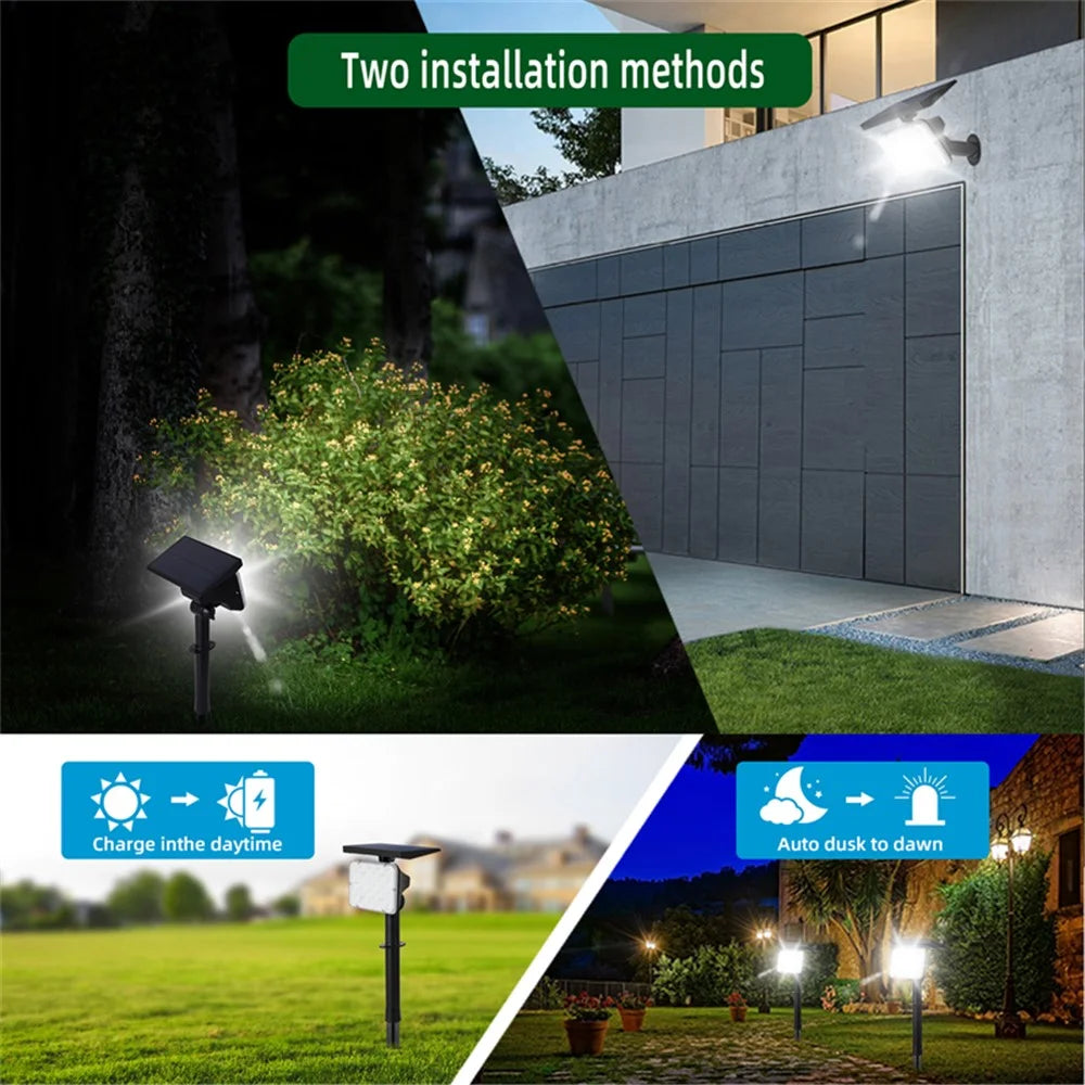 YH0517D Solar Power Waterproof Garden Yard Lawn White/Yellow Dual Color 64-LED Ground/Wall Mount Light Angle Adjustable Outdoor Landscape Garage Lamp - 4
