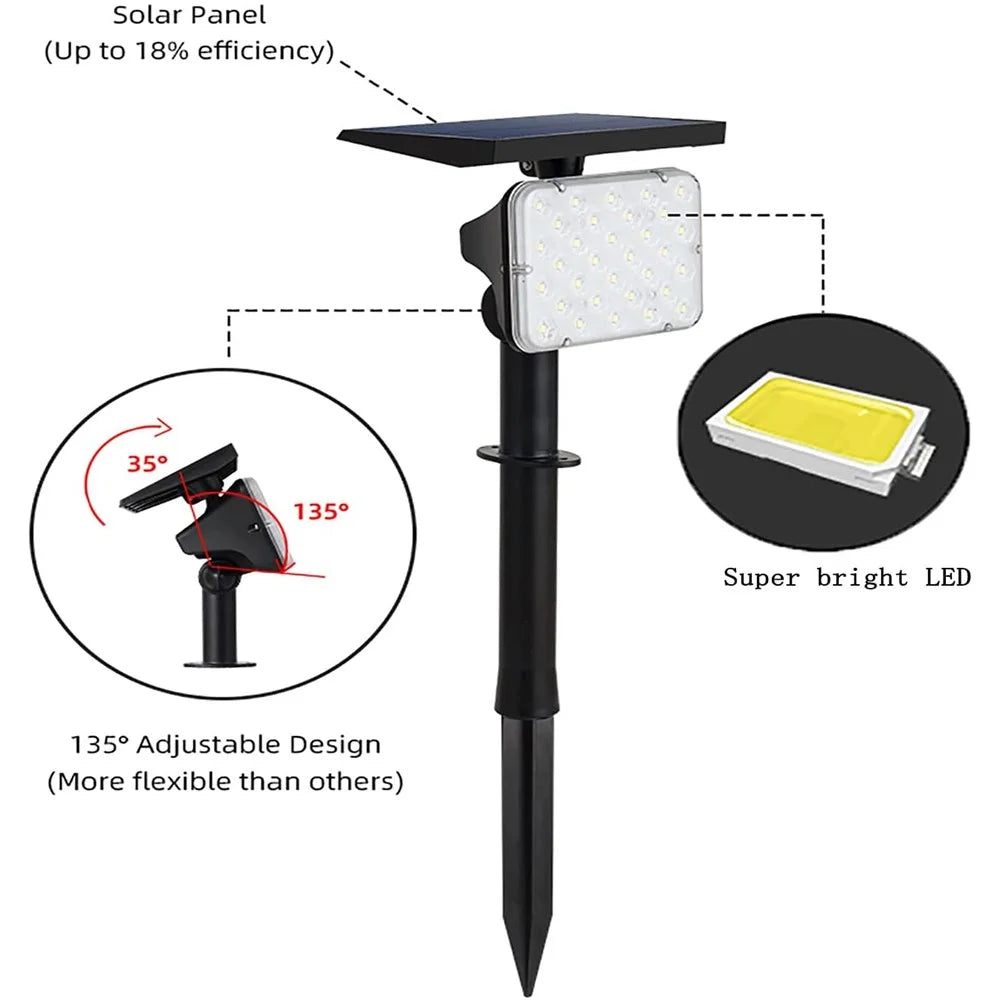 YH0517D Solar Power Waterproof Garden Yard Lawn White/Yellow Dual Color 64-LED Ground/Wall Mount Light Angle Adjustable Outdoor Landscape Garage Lamp - 7