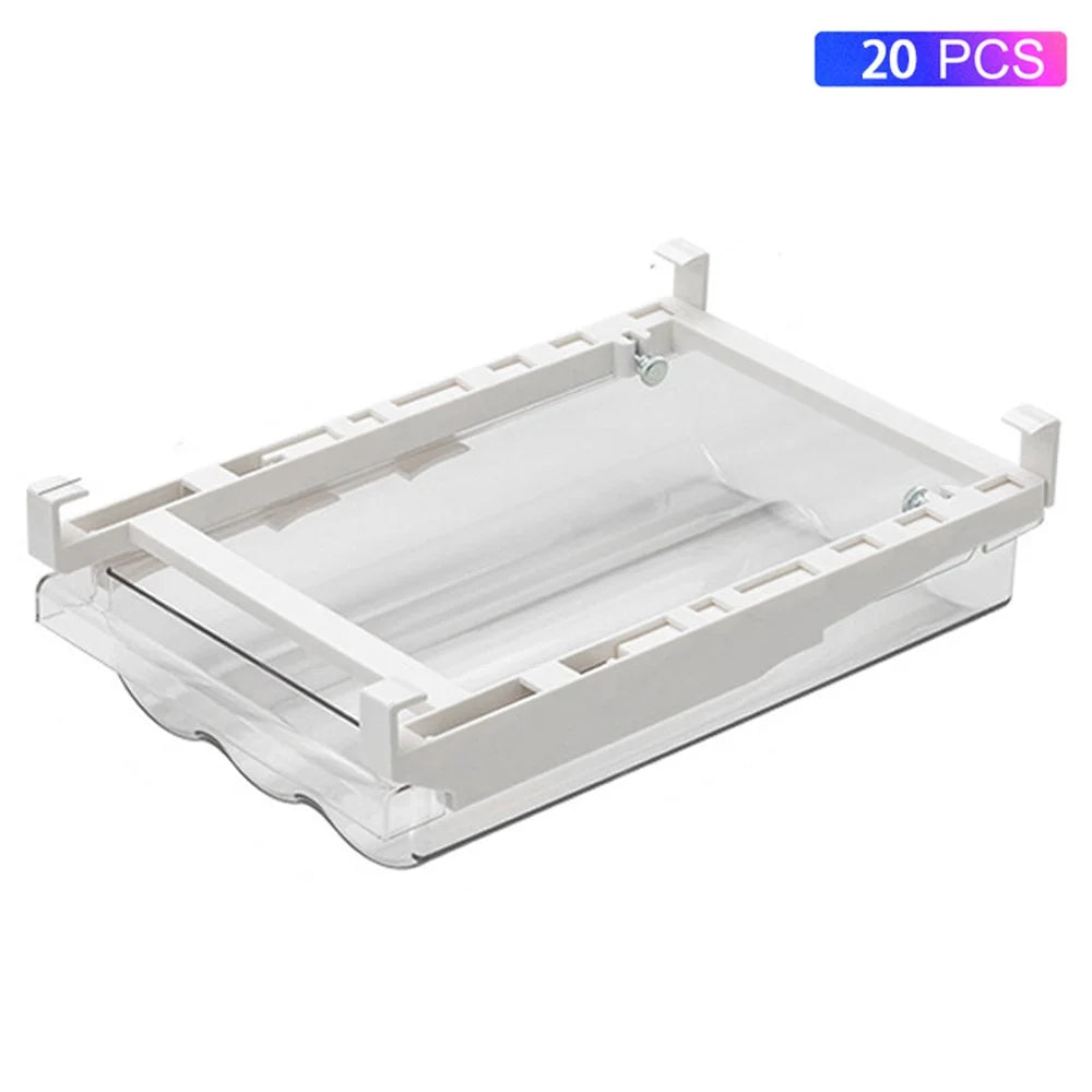 YM-6499 20PCS Sliding Pull Out Egg Drawer Fridge Bin Refrigerator Holder Box Clear Plastic Freezer Container (No FDA Certificate, BPA Free) - 1