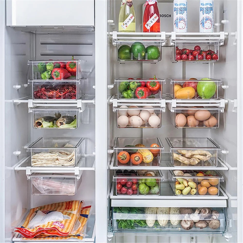 YM-6499 20PCS Sliding Pull Out Egg Drawer Fridge Bin Refrigerator Holder Box Clear Plastic Freezer Container (No FDA Certificate, BPA Free) - 2