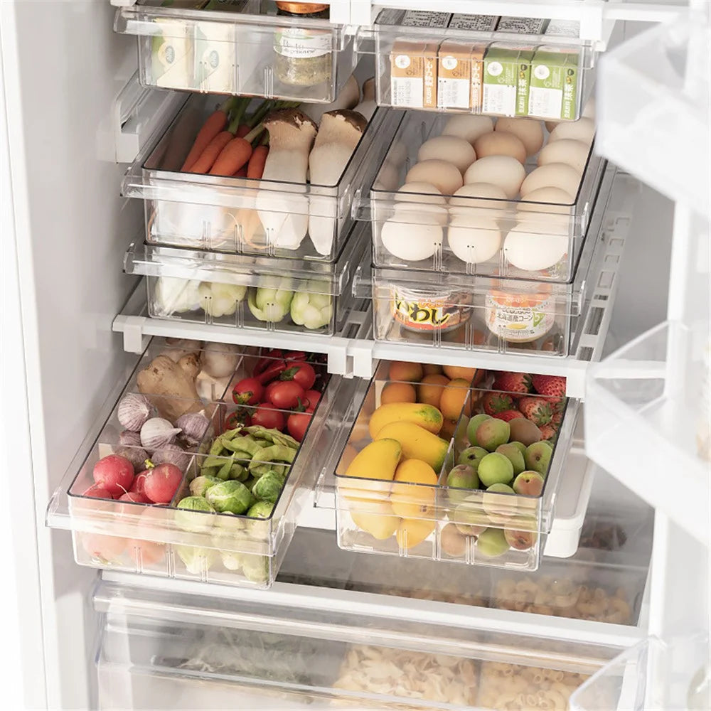 YM-6499 20PCS Sliding Pull Out Egg Drawer Fridge Bin Refrigerator Holder Box Clear Plastic Freezer Container (No FDA Certificate, BPA Free) - 4