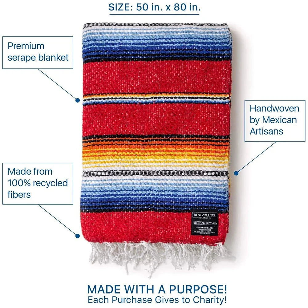 150 x 215cm Handwoven Mexican Blanket for Yoga Camping Hiking Handcrafted Beach Blanket Authentic Serape Bedside Blanket Picnic Mat - White - 4