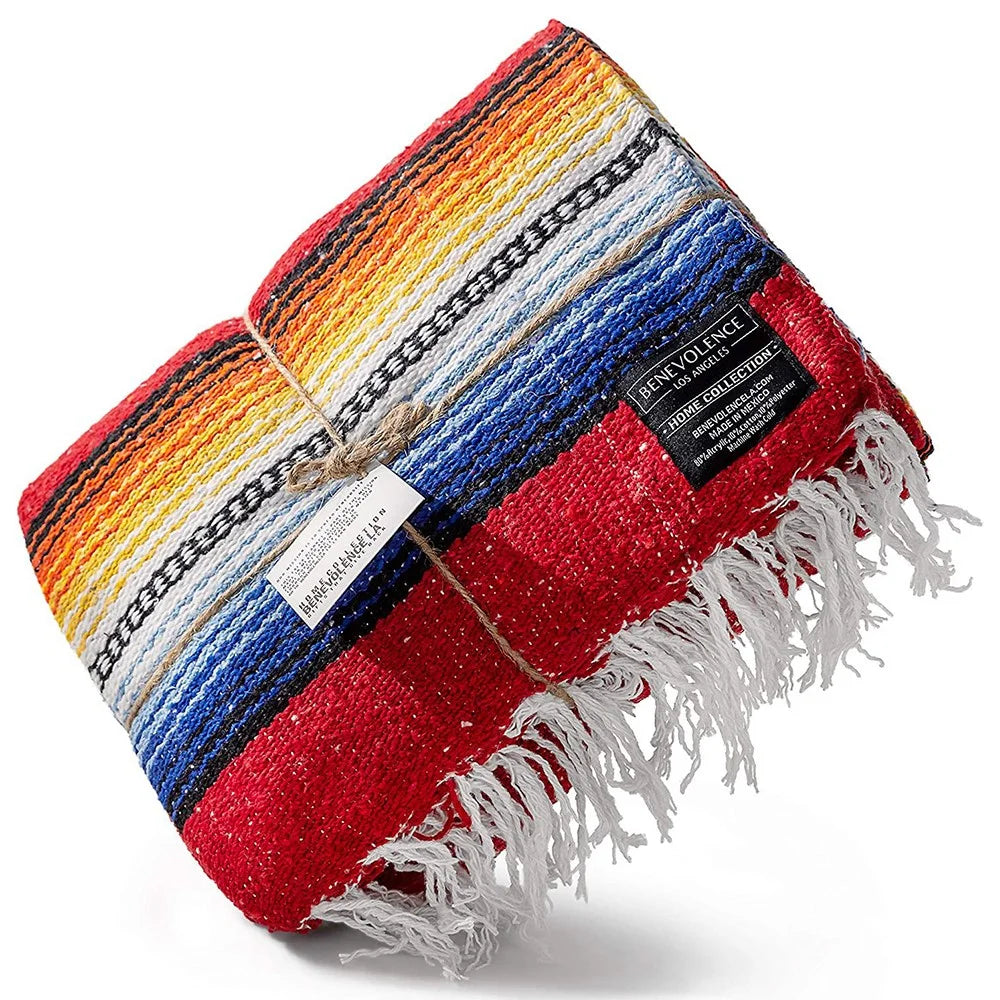 150 x 215cm Handwoven Mexican Blanket for Yoga Camping Hiking Handcrafted Beach Blanket Authentic Serape Bedside Blanket Picnic Mat - White - 6