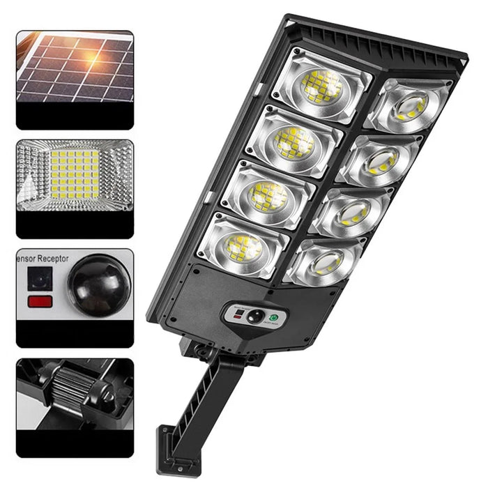 W789AB-4 Waterproof LED Solar Motion Sensor Lights Outdoor Street Lights with Remote Control 3 Lighting Modes Security Light for Front Door Yard Garage - Style A - 1